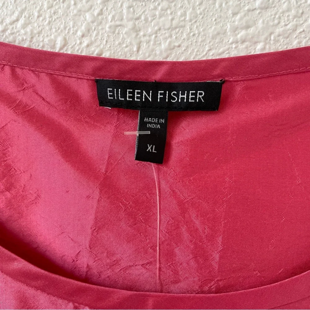 Eileen Fisher Washed Silk Taffeta Scoop Neck Shell Rose Size XL Luxury Colorful